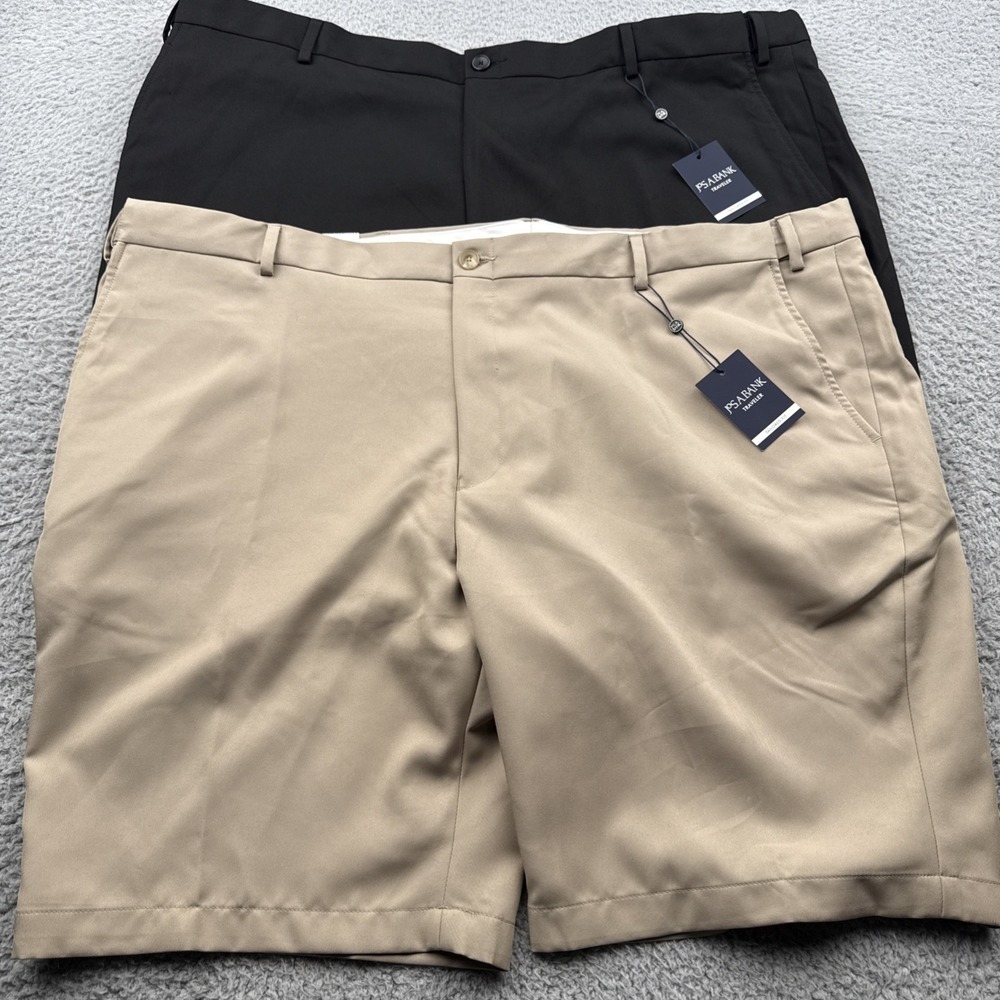 Jos. A. Bank Performance Shorts Men 48 Tan Black Solid Traveler Tailored 2 Pack